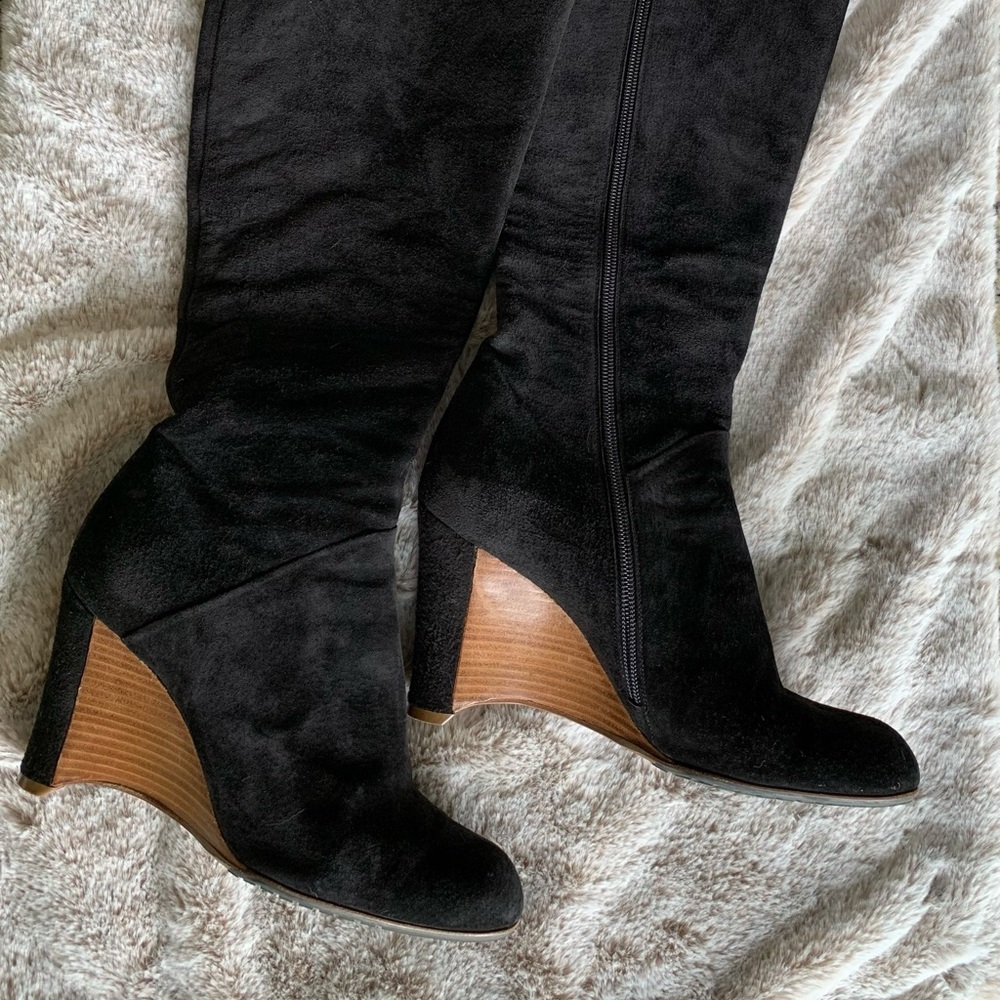 Emporio Armani vintage black suede wedge boots